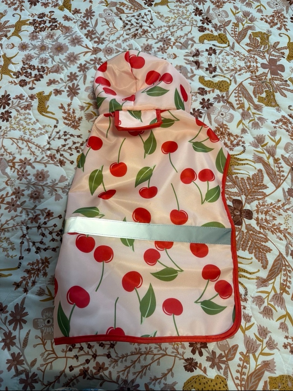 Cherry Print Pink Dog Raincoat with Hood